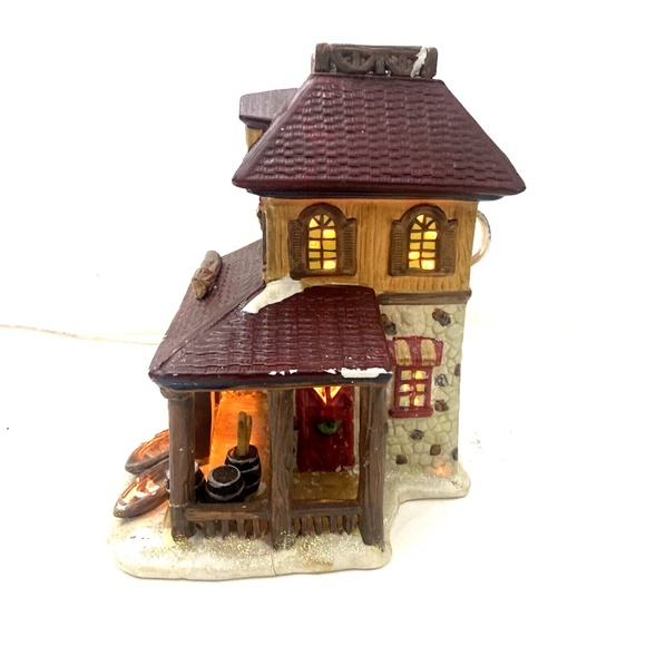 Lighted Village House Porcelain Hand Painted Boats and Bait House Decoration - Picture 4 of 6